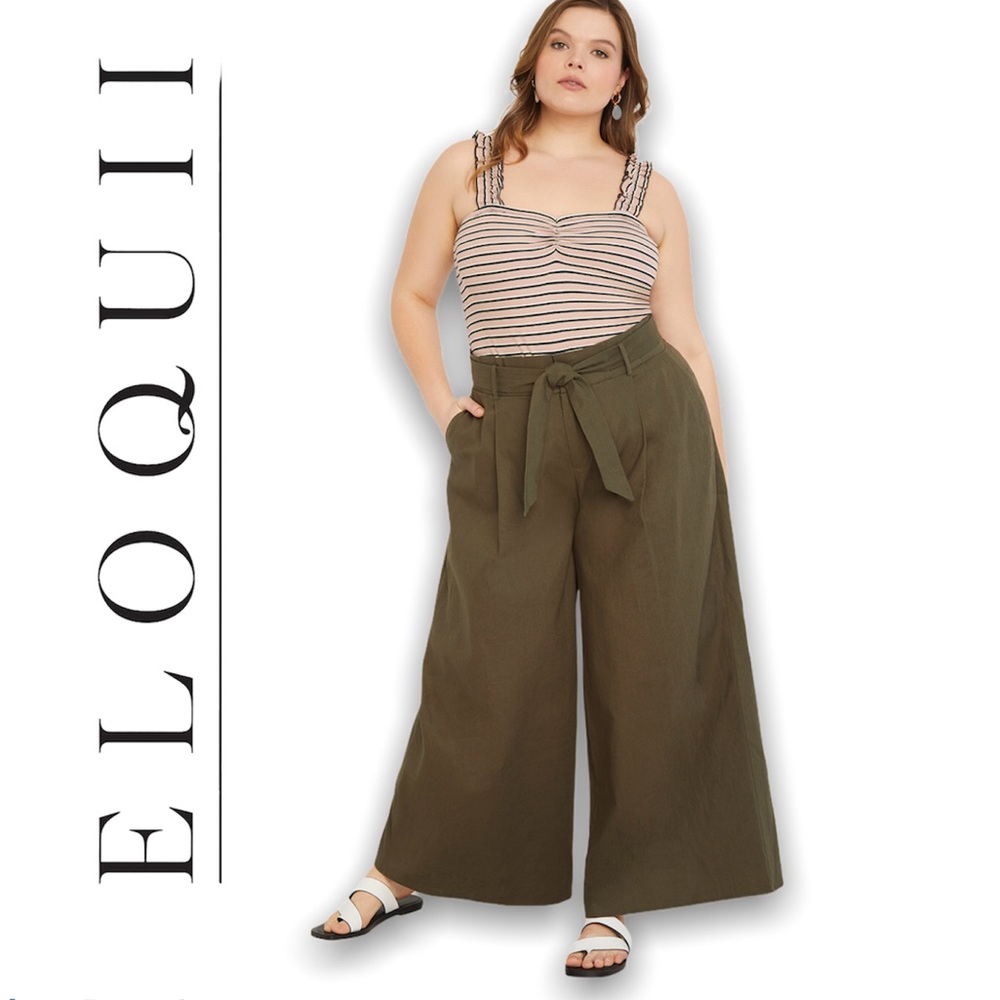 Eloquii Linen Palazzo Pant Olive